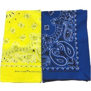 Vtg Blue Yellow Floral Bandana Scarf Cotton USA 21" x 20” Lot 2 Western Retro